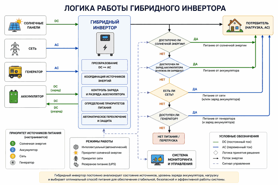 Схема принципа работы гибридного инвертора
