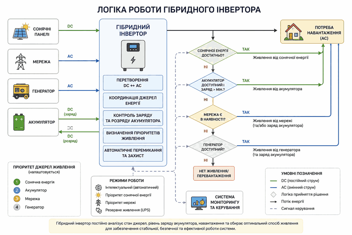 Схема принципу роботи гібридного інвертора