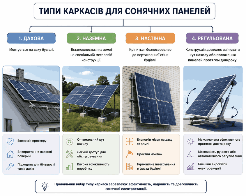 Типи конструкцій для сонячних панелей