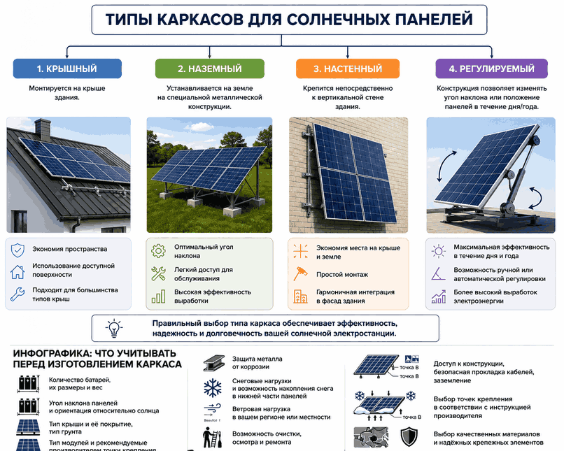 Типы конструкций для солнечных панелей