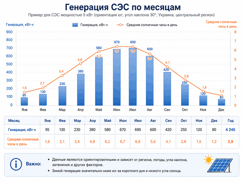 График генерации СЭС по месяцам