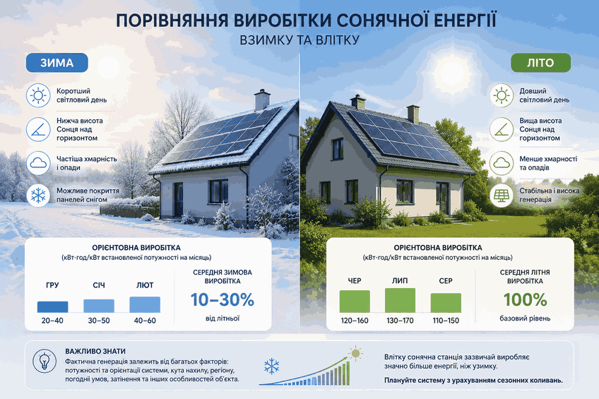 Порівняння зимового та літнього виробітку енергії