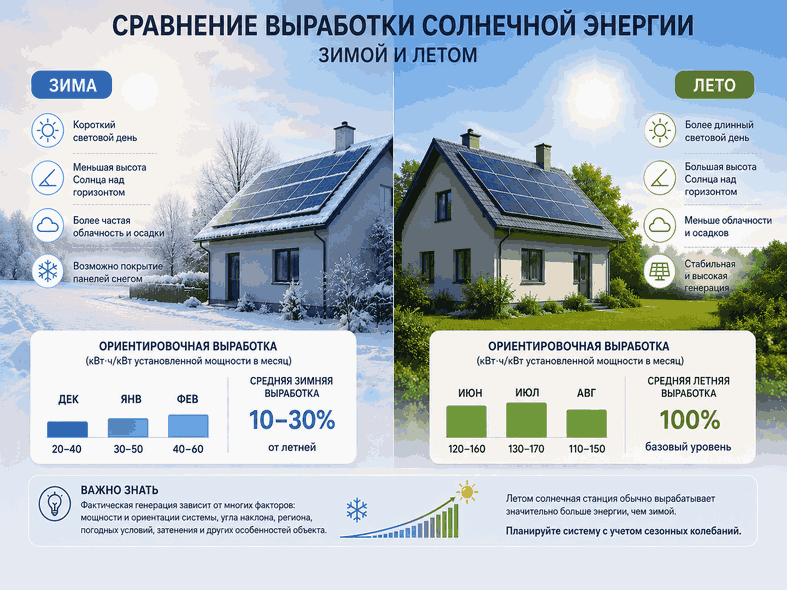 Сравнение зимней и летней выработки энергии