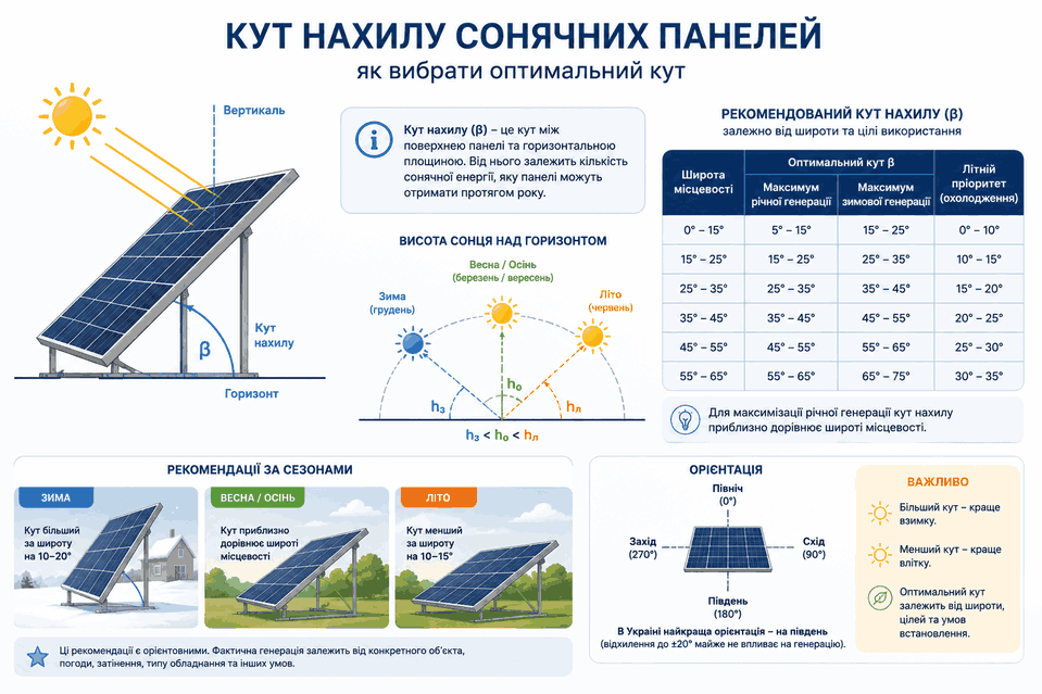 Схема кута нахилу сонячних панелей