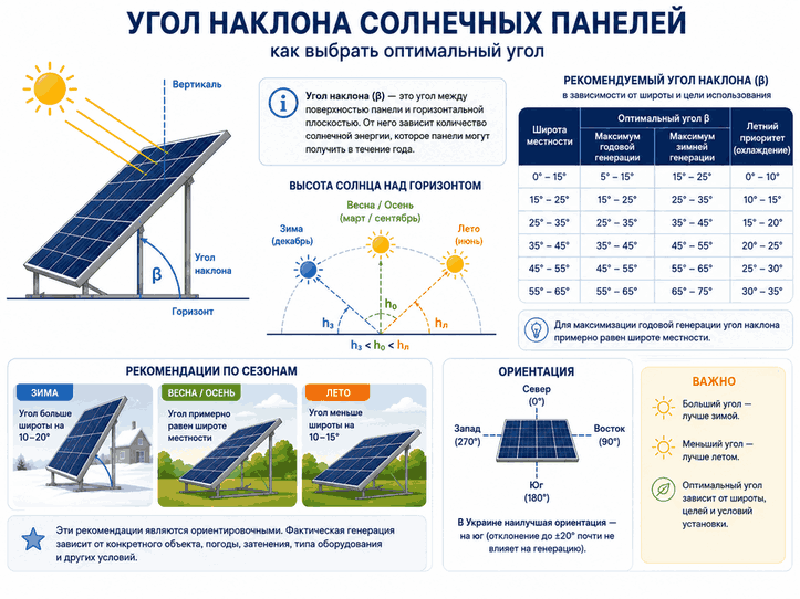 Схема угла наклона солнечных панелей